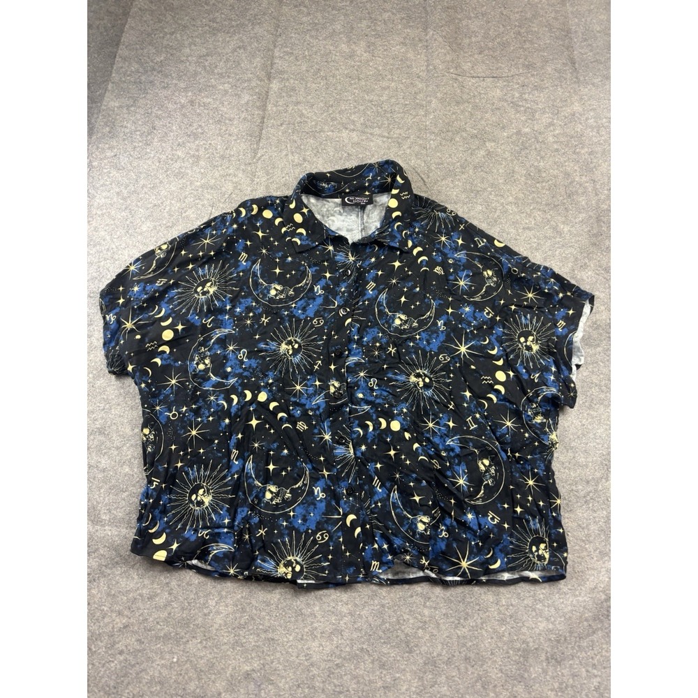 Midnight Hour Women's 3XL Artsy Black Blue Goth Alt Celestial Button Down Top